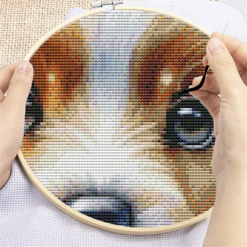 toile broder chien automne 30x30cm 40x40cm 50x50cm 60x60cm multicolore artisanal aiguilles fil plan kit