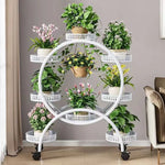 meuble plantes moderne blanc marron doré ajouré barreaux verticaux roulette grille bord relevé