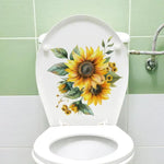 Stickers adhésifs décoratifs fleurs bleu vert jaune toilette salle bain amovibles illustrées réaliste