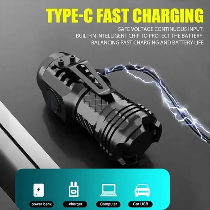 torche rechargeable led noire compacte résistante chocs auto défense usb moderne intense diagonale texturée