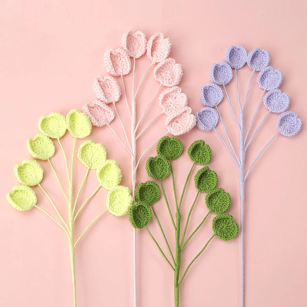 bouquet artificiel crocheté vert rose jaune créatif intérieur décoration maison anniversaire mariage