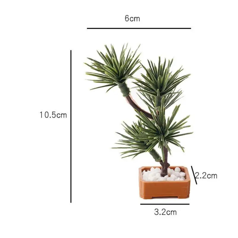 plante artificielle miniature pot carré décoration zen gravier blanc feuilles vertesintérieur miniature bonsaï deco
