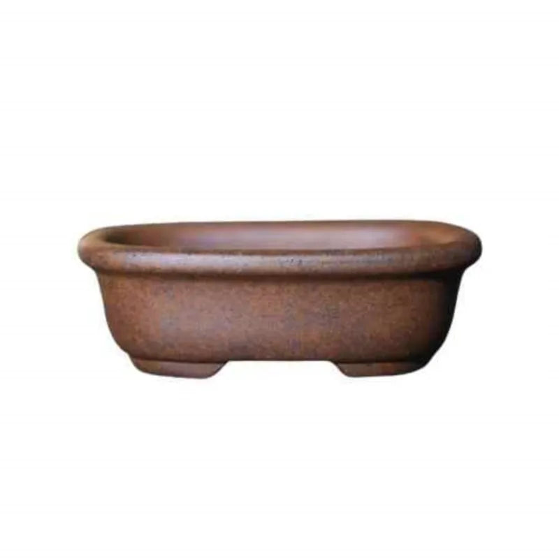 Pot bonsaï argile marron texture gréseuse motifs géométriques classique rustique fleur plante verte décoration