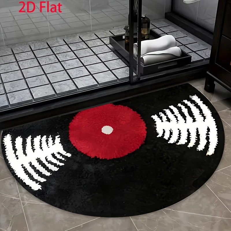 tapis demi cercle noir rouge vinyle moderne antidérapant intérieur chambre porte salon