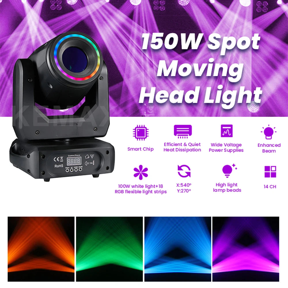 projecteur lumière mobile 150W prismes couleurs gobos moderne disco scène DJ