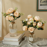 bouquet artificiel soie pivoine rose violet blanc décoration intérieure classique rustique vase transparent