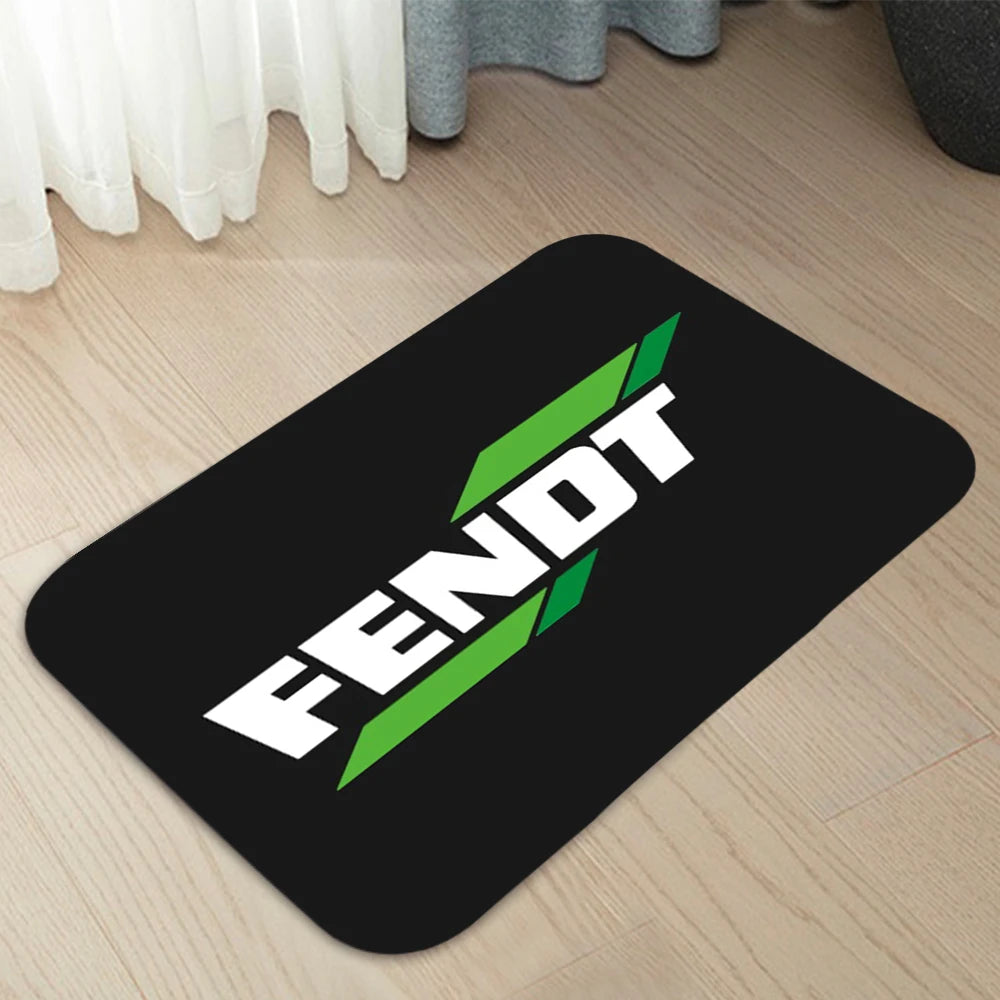 tapis moderne noir vert blanc logo FENDT motif floral antidérapant polyestère salon chambre