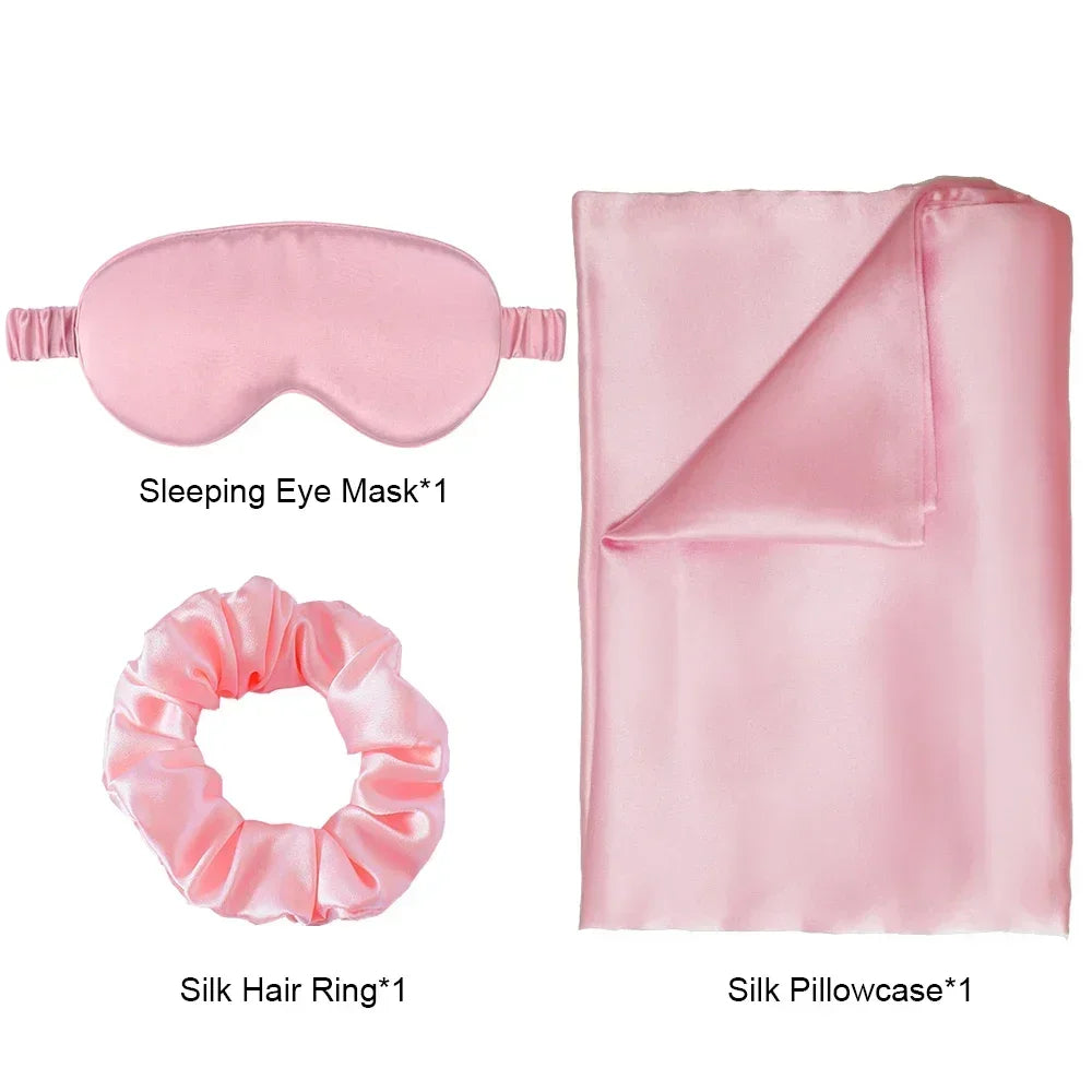 ensemble taie d'oreiller masque sommeil scrunchie soie naturelle vert foncé satiné élégant moderne