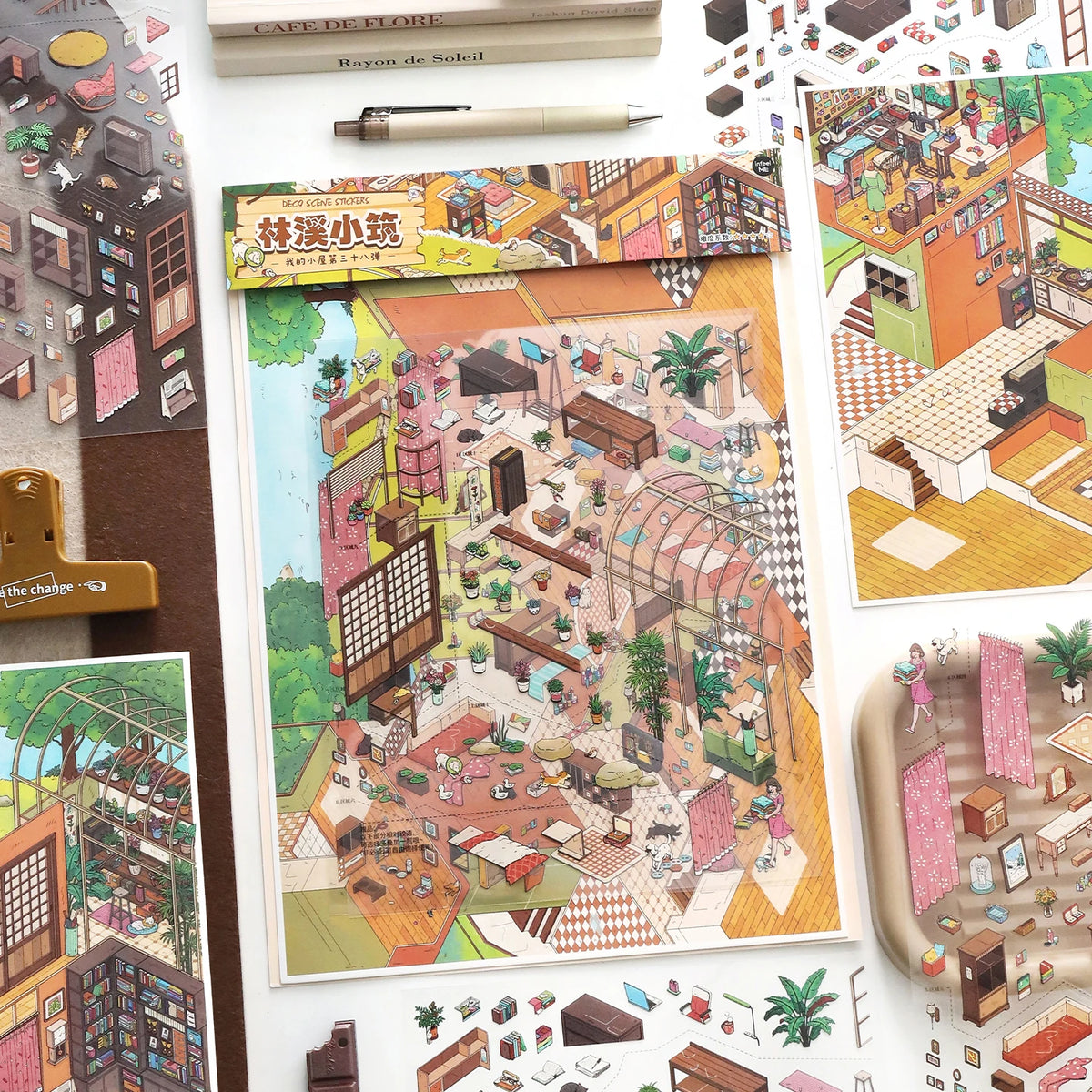 puzzle multicolore maison isométrique pieces puzzle opaques illustrations détaillées artisanal scrapbooking