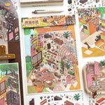 puzzle multicolore maison isométrique pieces puzzle opaques illustrations détaillées artisanal scrapbooking