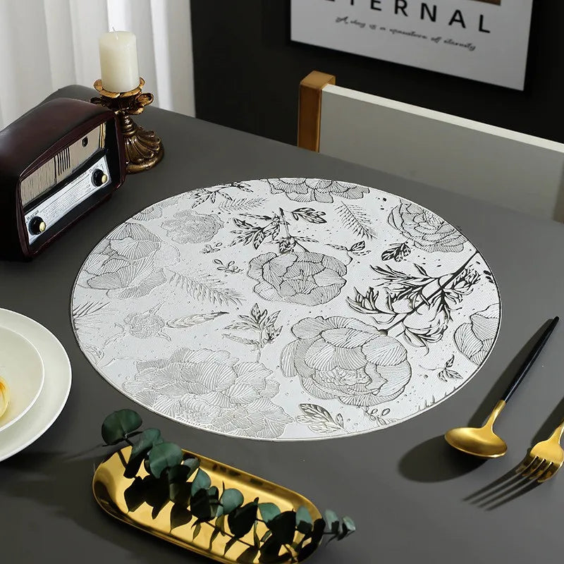 set table rond motif floral peonies polyester or blanc moderne decoration intérieur festive mariage