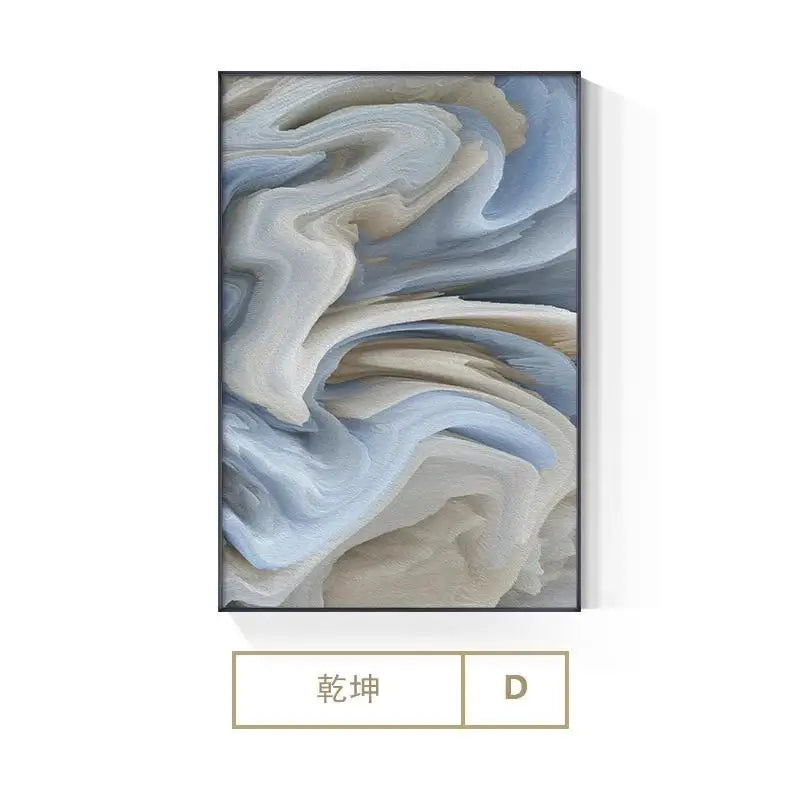 tableau abstrait moderne bleu blanc toile marbré impression toile doré