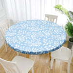 nappe table élégante imperméable pvc feuilles blanches bleu clair 90cm 110cm 140cm elasticée moderne