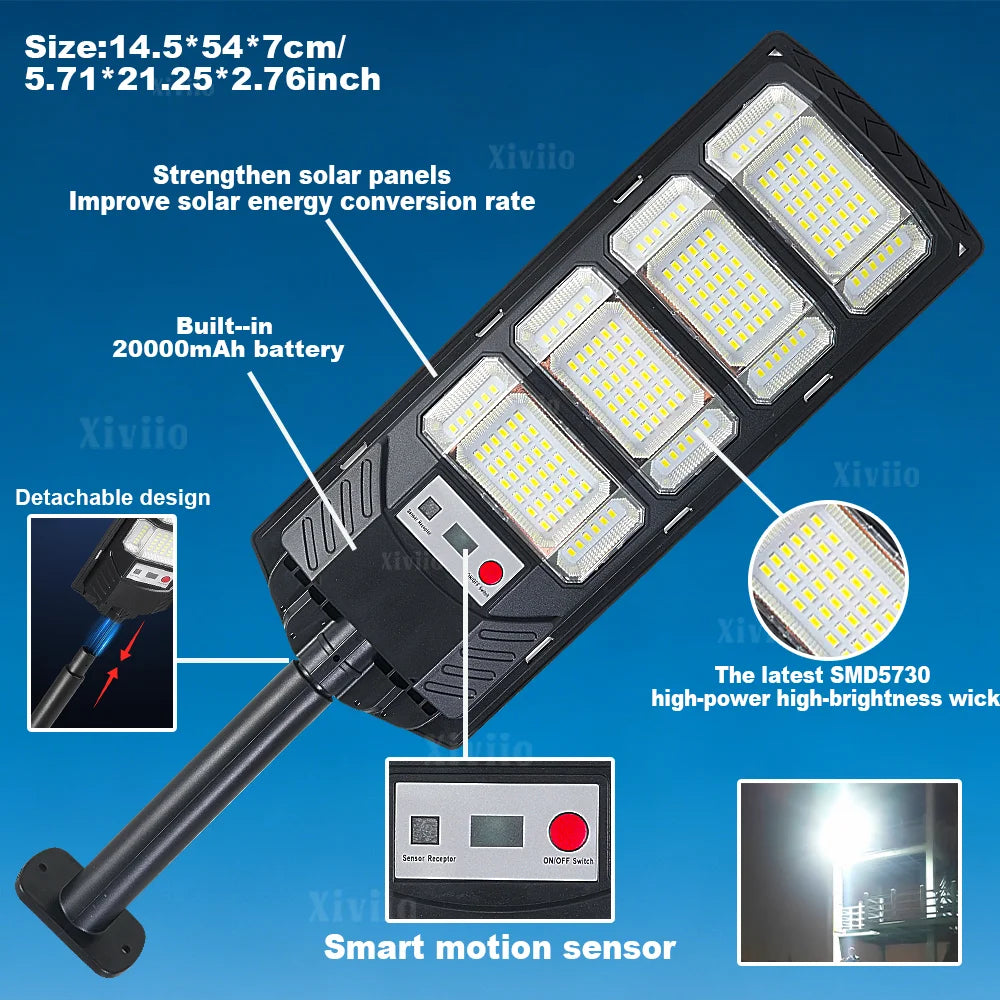 lampe solaire led moderne noire ip67 320 largeur éclairage détecteur mouvement contrôleur distant