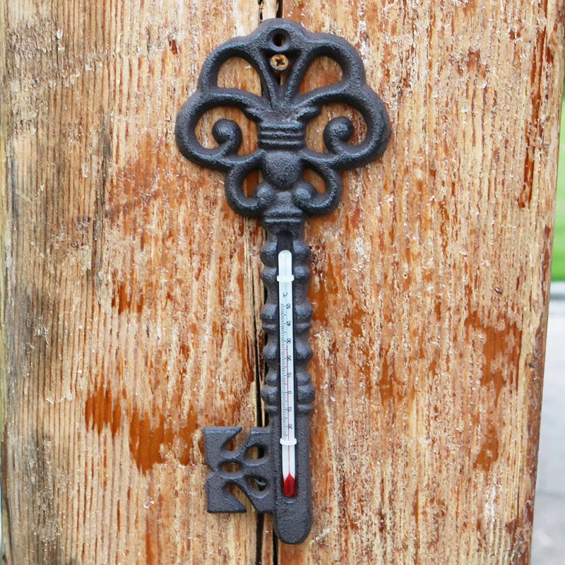 thermomètre clé vintage décoration murale ornements floraux noir rouge blanc rustic