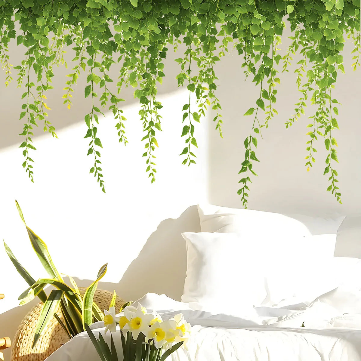 décoration murale sticker feuilles vigne vert naturel bohème branches autocollantintérieur