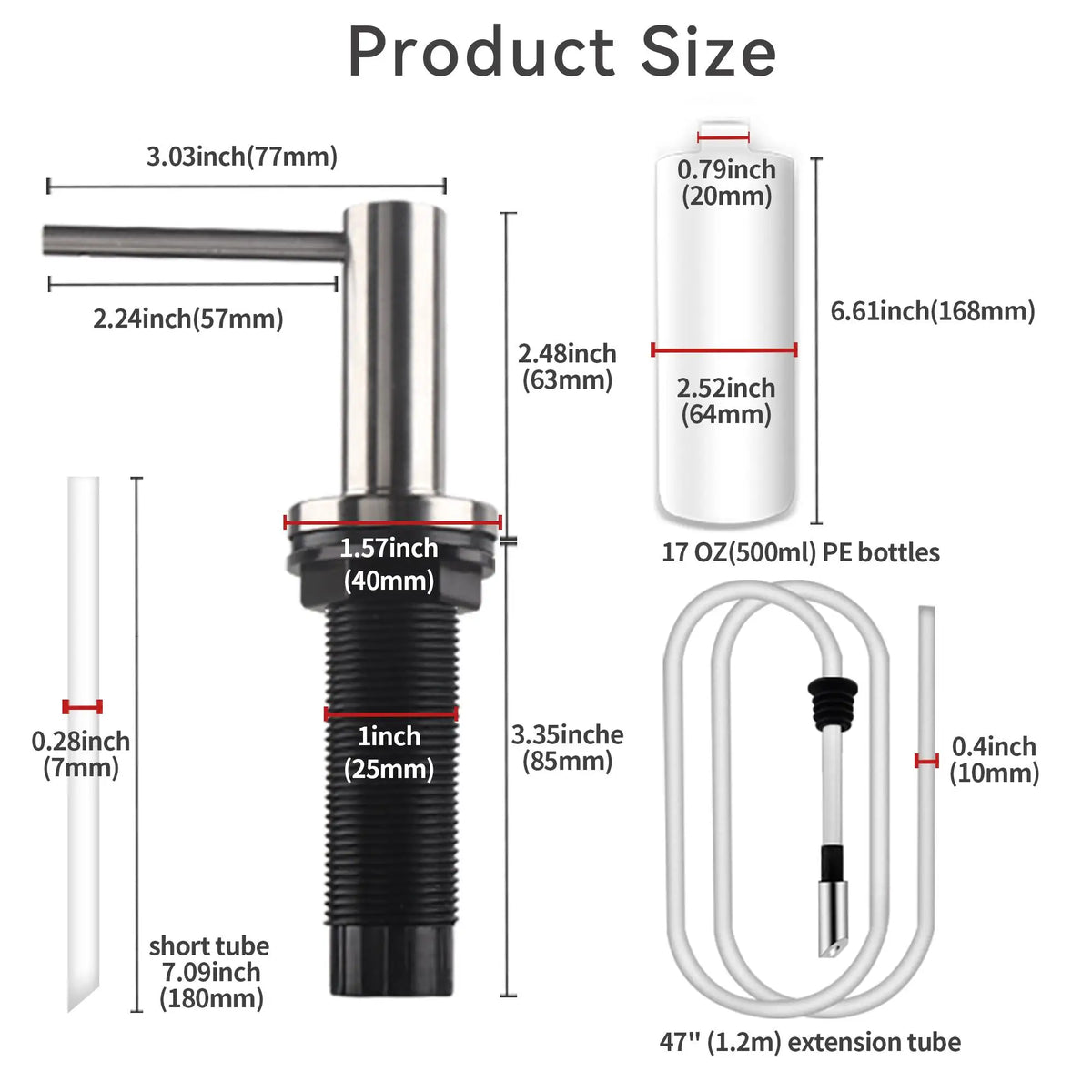 distributeur savon liquide argenté moderne bouteille 500ml tube extension 1m2 minimaliste