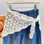 écharpe vintage élégante dentelle noire blanche motifs floraux polyester unisexe