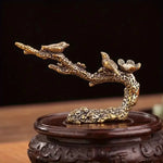 statuettes oiseaux bronze traditionnel asiatique relief floral décoration intérieure salon collectionnement branche fleurie
