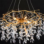 lustre moderne pendentif cristal doré feuilles stylisées led salon chambre