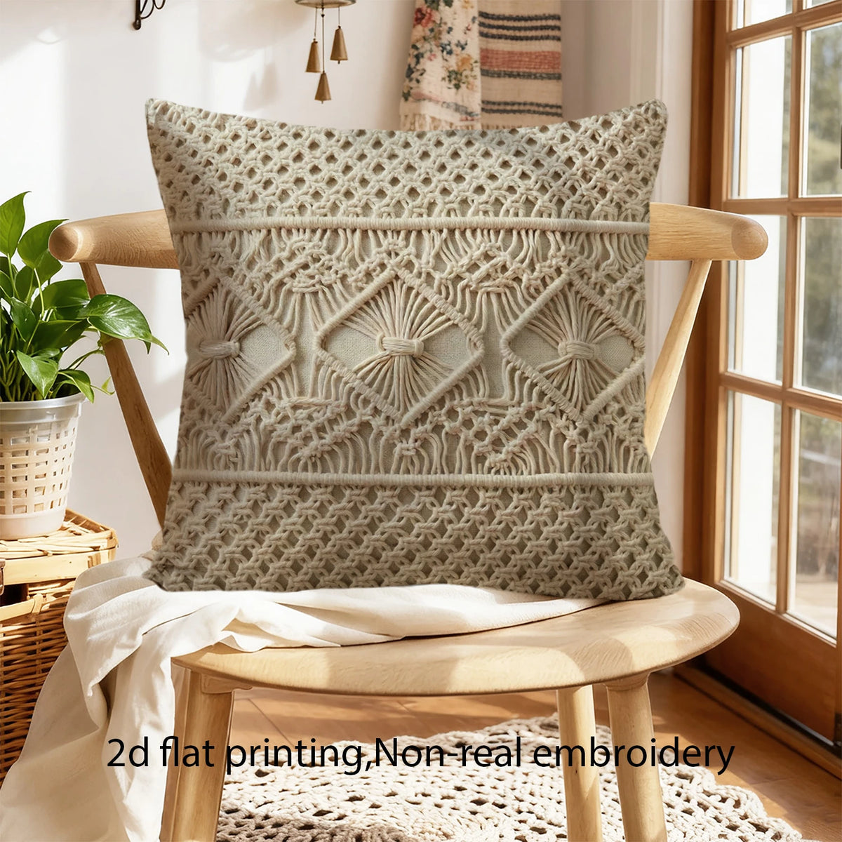 coussins beige broderie géométrique polyester zipper 40x40cm 45x45cm 50x50cm 60x60cm