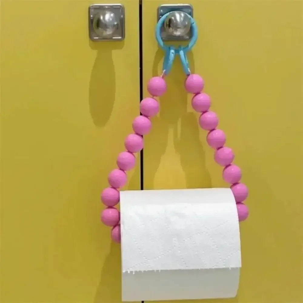 support rouleau papier toilette moderne rondes rose bleu clair blanc 46cm anneaux métalliques salle