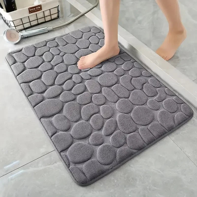 tapis bain doux gris marron motif galets moderne salle bain absorption rapide lavable machine