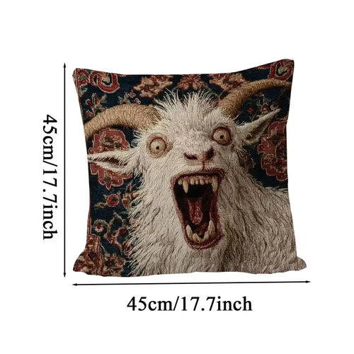 housse coussin coton motif chèvre tête fleur vintage bleu foncé décoration canapé lit