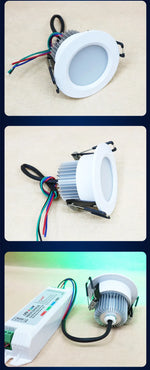 Spot LED moderne 12W RGBW télécommande câble alimentation blanc grille aluminium