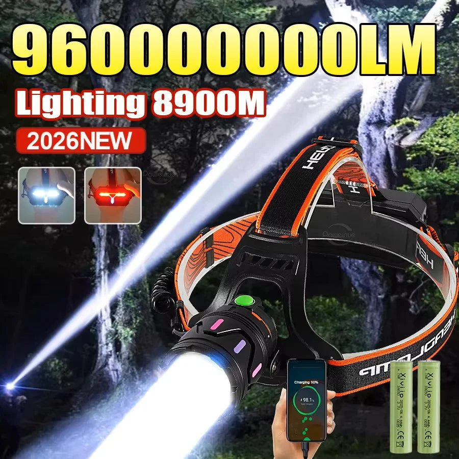 lampe frontale led rechargeable tactique hiking camping 180° bande élastique usb