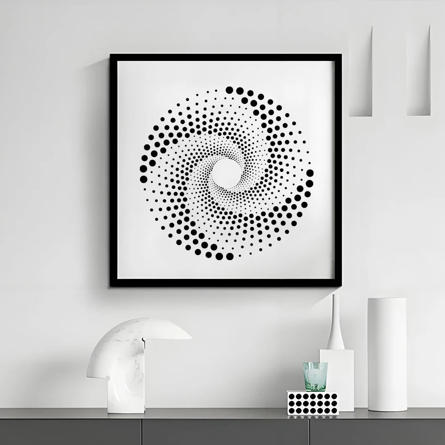 pochoirs stencil noir blanc spirale points moderne géométrique peinture murale sol diy decoration