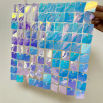 panneau mural décoratif violet bleu blanc doré mosaïque iridescente moderne clips 30cm 30cm