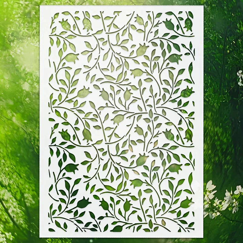 stencils diy opaques feuilles branches floral artisanal blanc vert clair brun clair a4 peinture