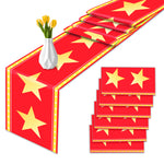 chemin table étoiles rouge jaune nappe festive anniversaire mariage décoration table serviettes motifs étoiles