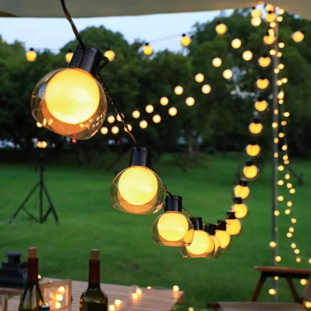 guirlande lumineuse solaire 5m 10led blanc chaud boules sphériques translucides moderne clips noirsextérieur étanche