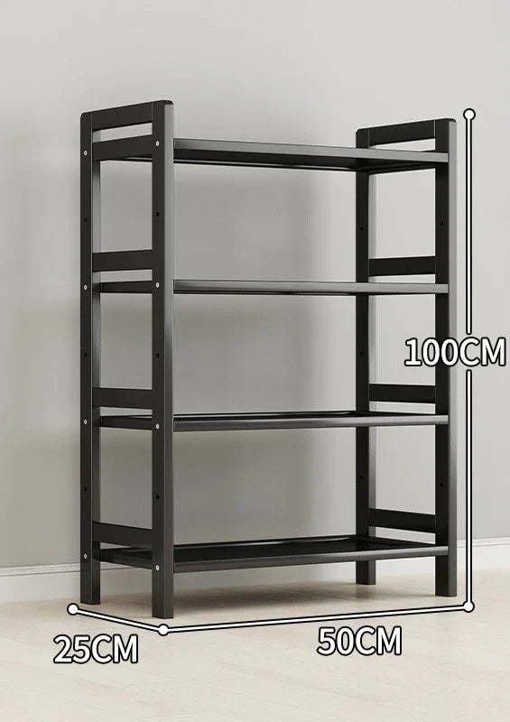 étagère rangement noire multifonctionnelle moderne acier inoxydable bambou réutilisable livres plantes