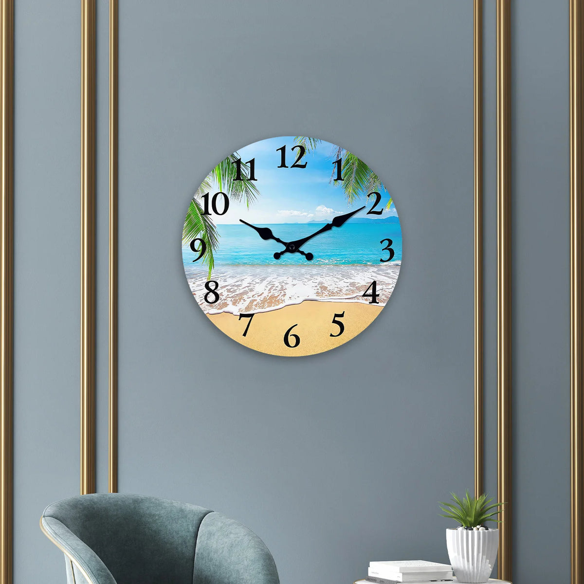 horloge murale bois paysage plage moderne aiguille quartz 24cm 29cm 34cm 39cm sóng ngắn