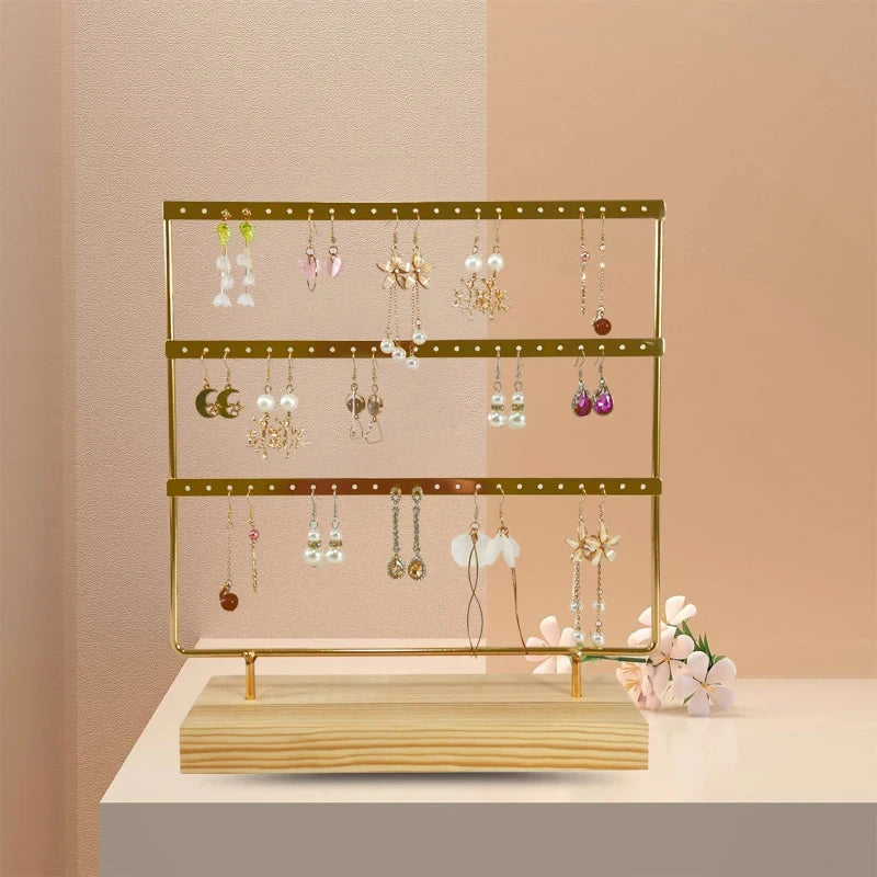 support boucles d'oreilles or blanc moderne clips boîtier bois transparent
