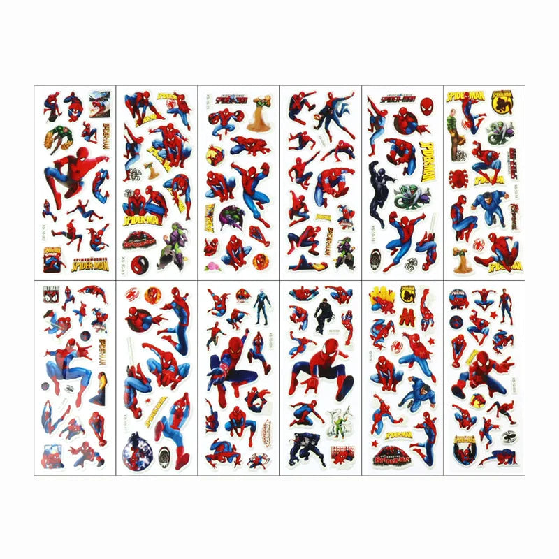 stickers spiderman poses héros marvel dessin animé rouge bleu opaques enfants anniversaire fantaisie
