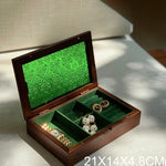 boîte bijoux bois vert vitre opaque motif floral poignée classique porte bijoux