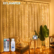 rideau lumineux led jaune doré 3m 300 leds 10 strings câble usb télécommande modes