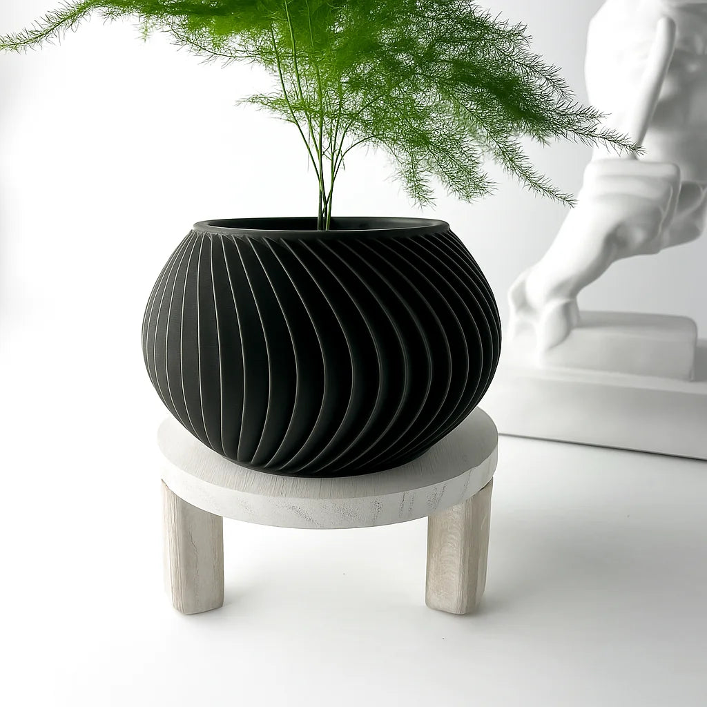 cache pot moderne rayures verticales couleur beige biodégradable pla durable écologiqueintérieur