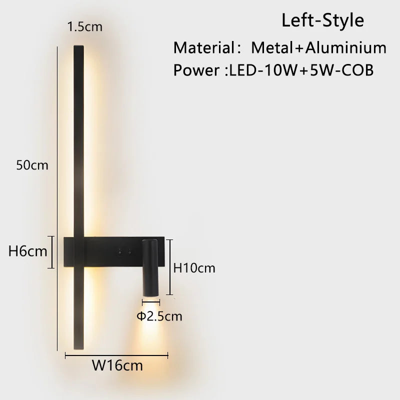 applique murale led noir doré moderne éclairage minimaliste interrupteur séparé rotation 350 degrés chambre