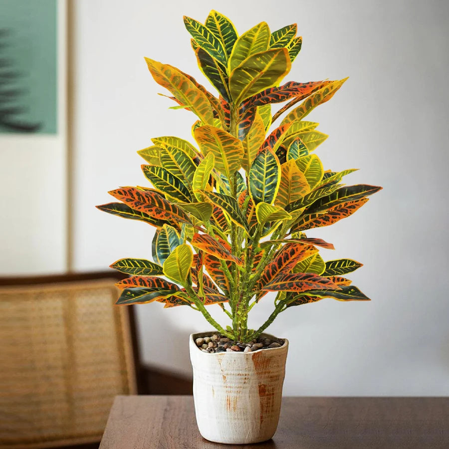 Décoration intérieure plante artificielle arbuste feuilles vertes pot texturé moderne 32cm 41cm