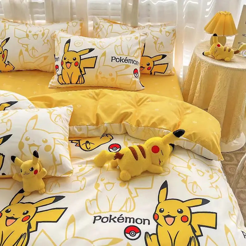 ensemble literie pokémon pikachu jaune enfant motif pikachu poke balls tissu lisse