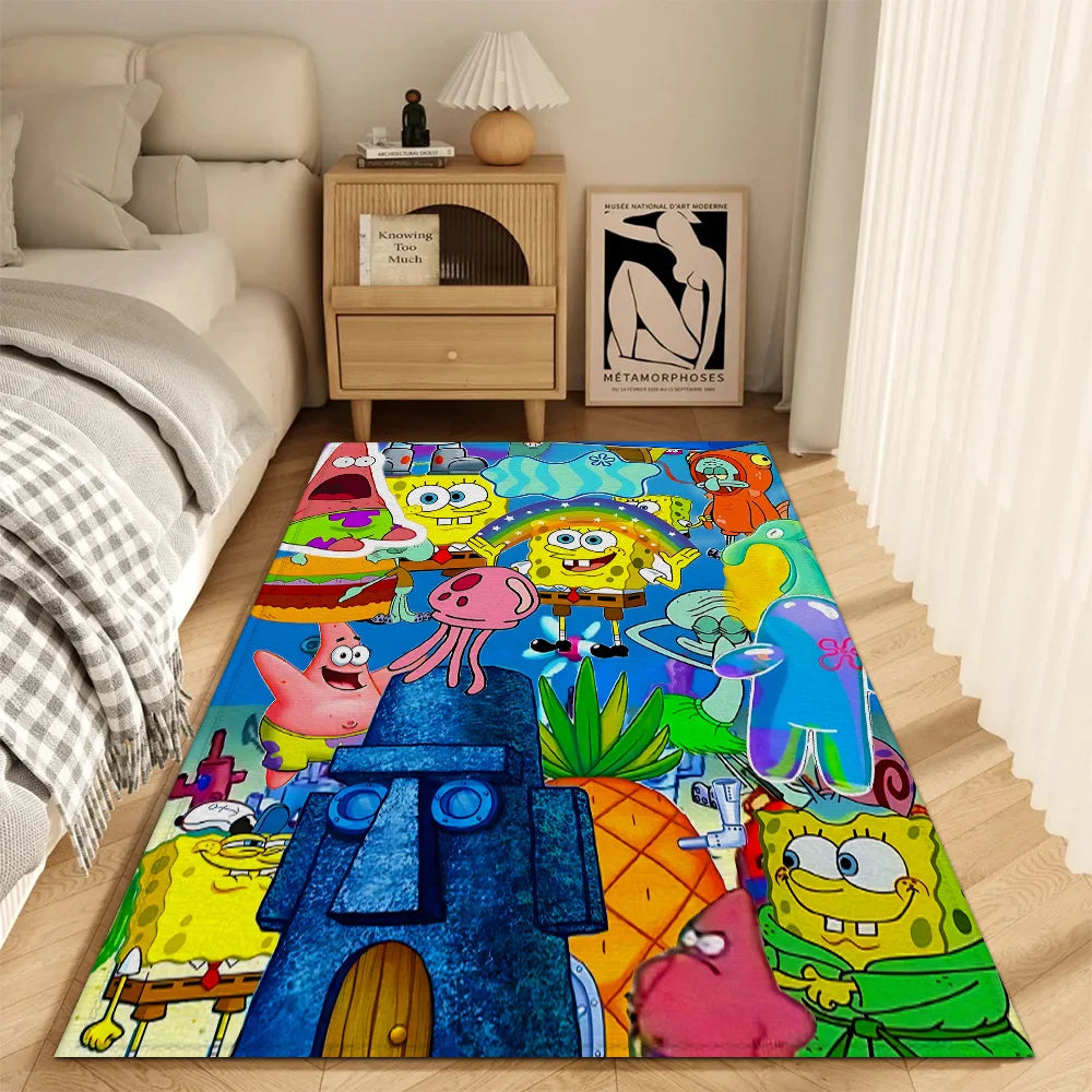 tapis moderne antidérapant adhésif résistant bactéries absorbant dessin animé spongebob bleu jaune vert