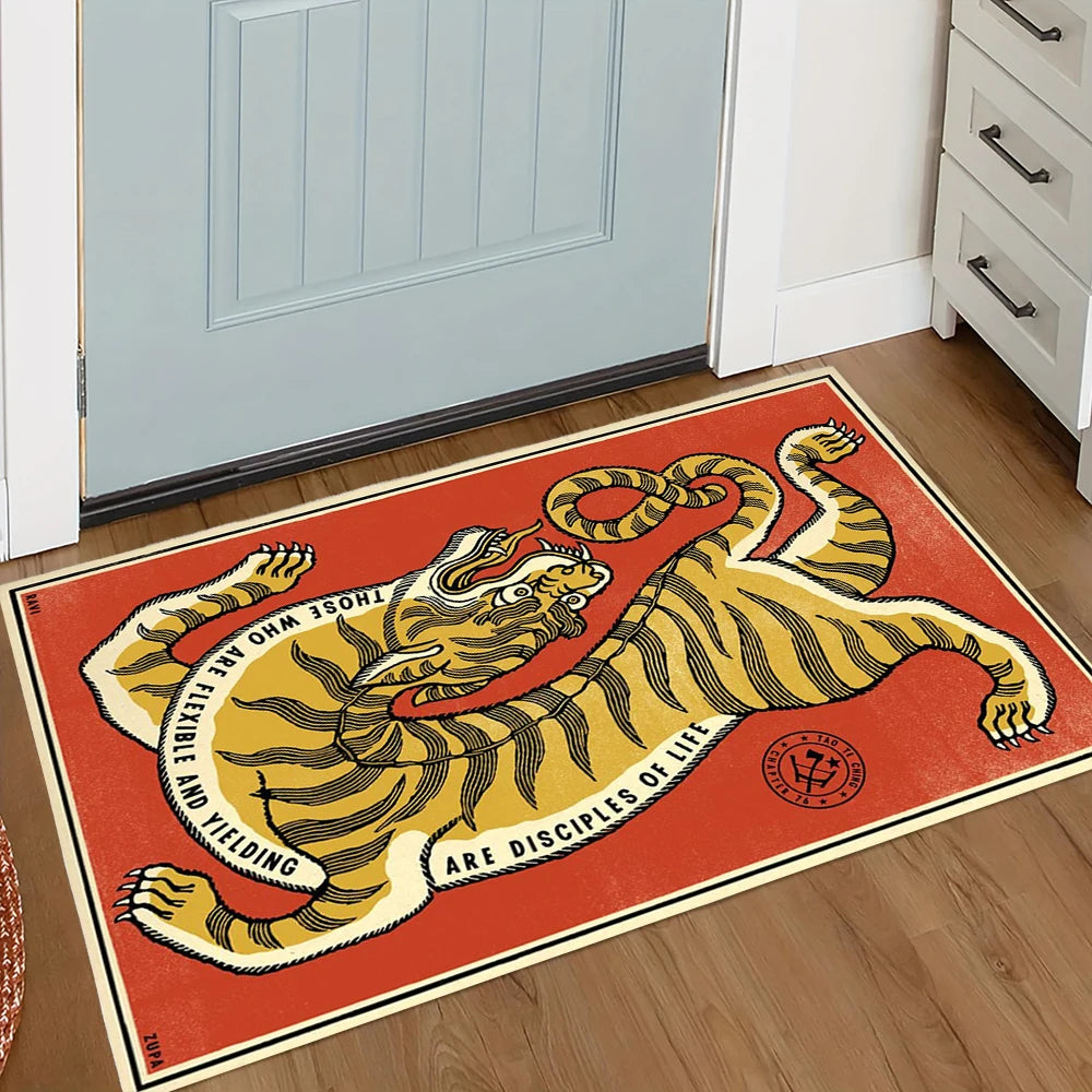 tapis moderne tigre stylisé vert orange rouge noir blanc 30x50cm 40x60cm 50x80cm