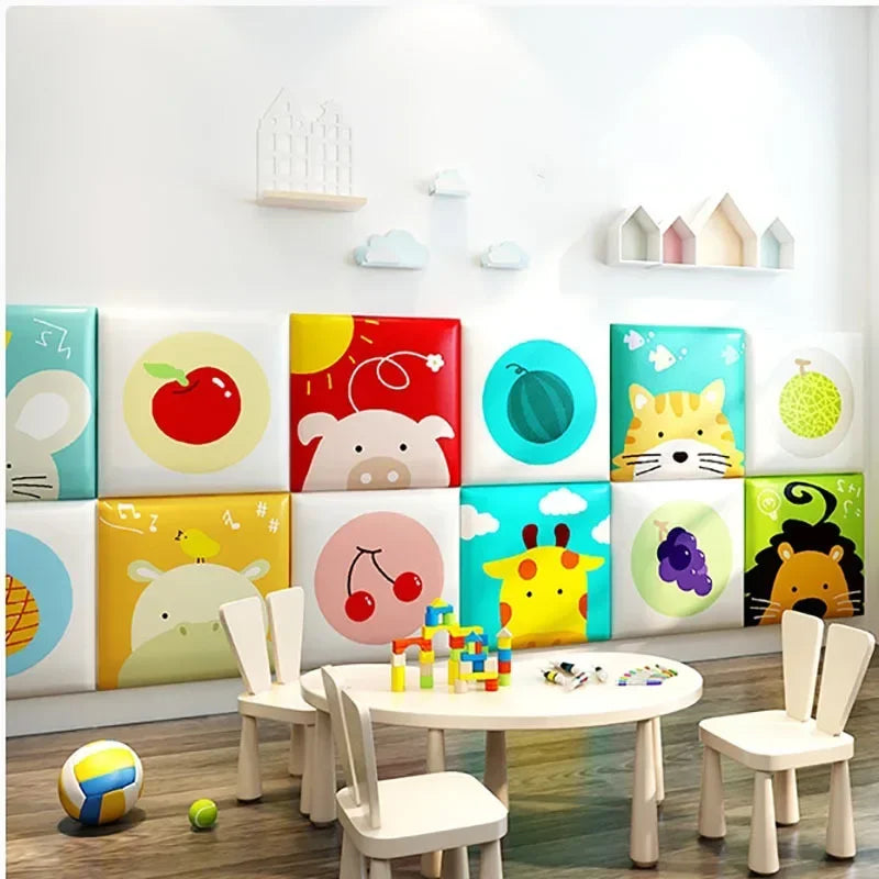 panneau mural decoratif enfant animaux mignons bois teck protection coin lit chambre bebe