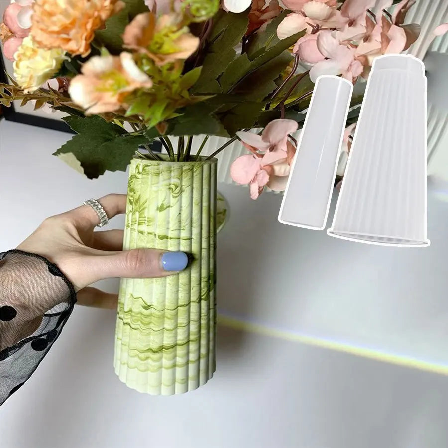 moules silicone rayés vases béton artisanat ciment plâtre modernes minimalistes deux pièces différentes tailles