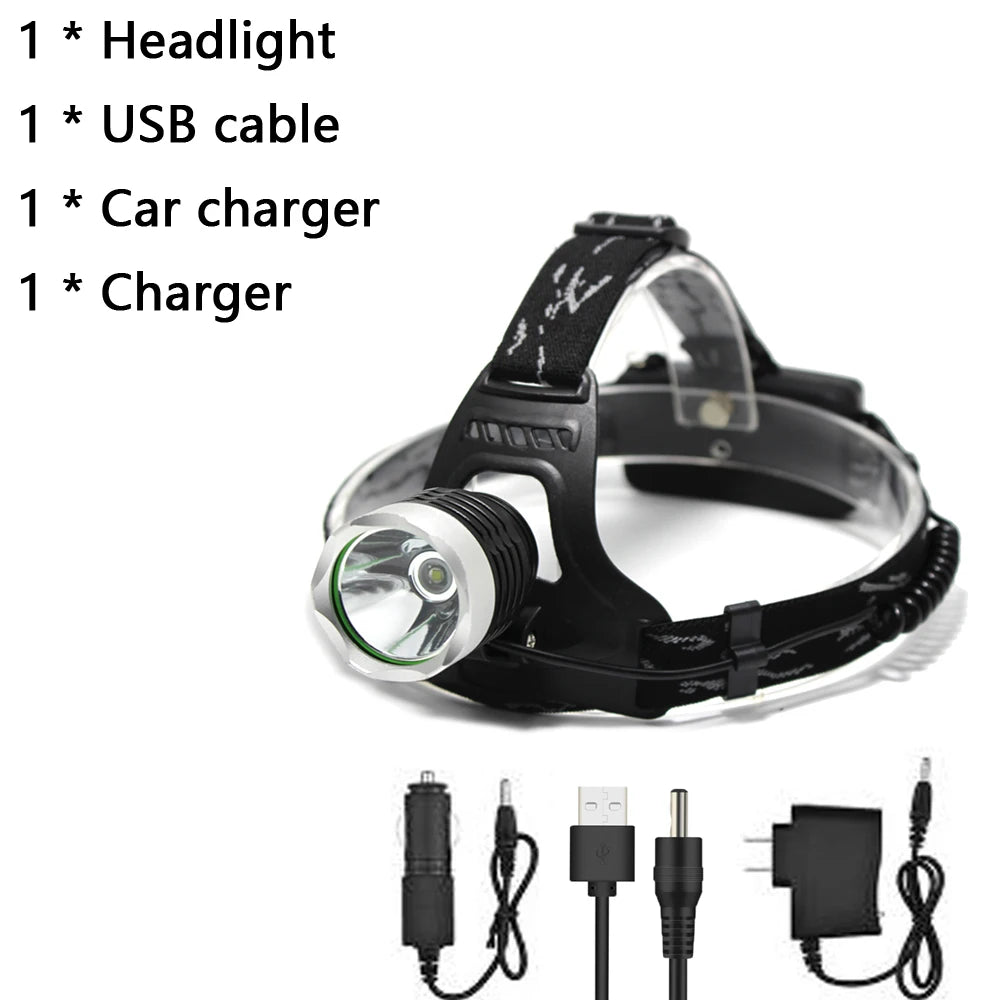 lampe frontale led super lumineuse modes étanche phares t6 camping pêche randonnée chargeur usb